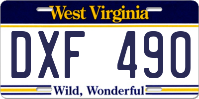 WV license plate DXF490