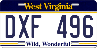 WV license plate DXF496