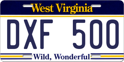 WV license plate DXF500