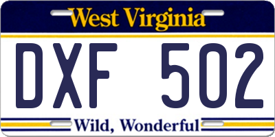 WV license plate DXF502
