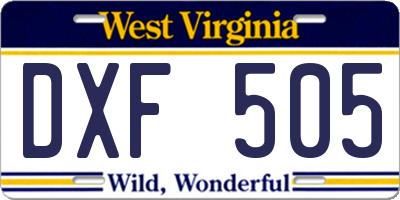 WV license plate DXF505