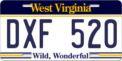 WV license plate DXF520