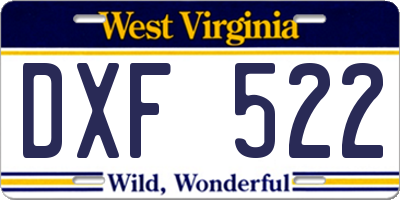 WV license plate DXF522
