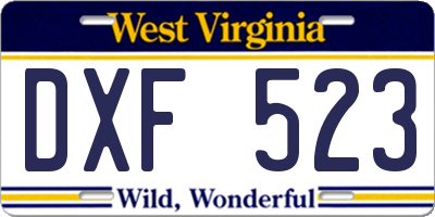 WV license plate DXF523