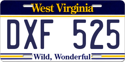WV license plate DXF525