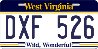 WV license plate DXF526