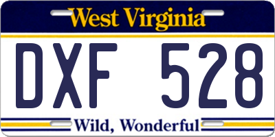 WV license plate DXF528