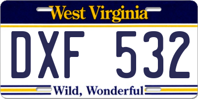 WV license plate DXF532