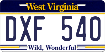 WV license plate DXF540
