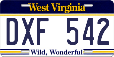 WV license plate DXF542