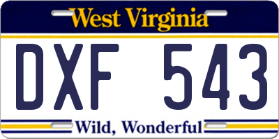 WV license plate DXF543