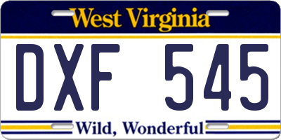 WV license plate DXF545