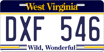 WV license plate DXF546