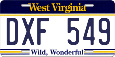 WV license plate DXF549