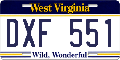 WV license plate DXF551