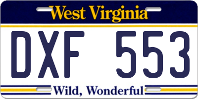 WV license plate DXF553