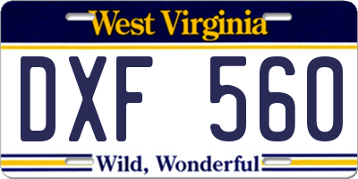 WV license plate DXF560