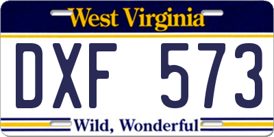WV license plate DXF573