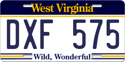 WV license plate DXF575