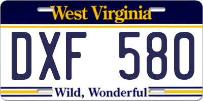WV license plate DXF580