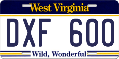 WV license plate DXF600