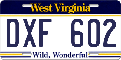 WV license plate DXF602