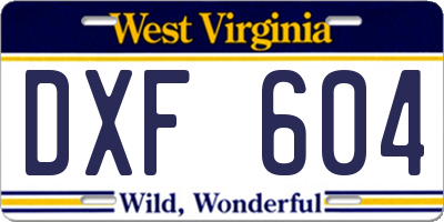 WV license plate DXF604