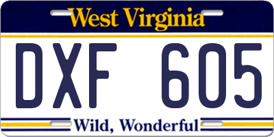 WV license plate DXF605