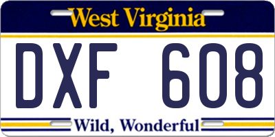 WV license plate DXF608