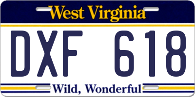 WV license plate DXF618