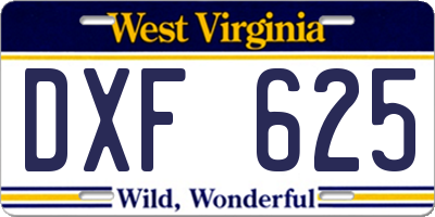 WV license plate DXF625