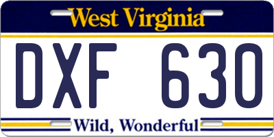 WV license plate DXF630