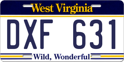 WV license plate DXF631