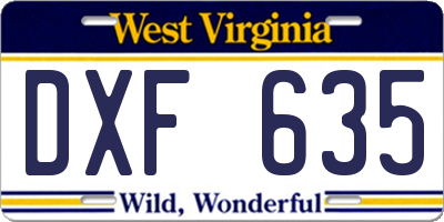 WV license plate DXF635