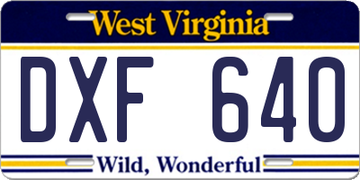 WV license plate DXF640