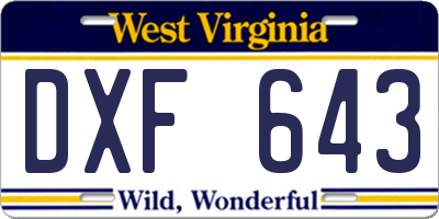WV license plate DXF643