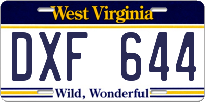 WV license plate DXF644