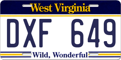 WV license plate DXF649