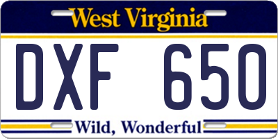 WV license plate DXF650