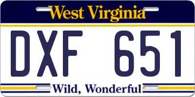 WV license plate DXF651
