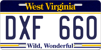 WV license plate DXF660