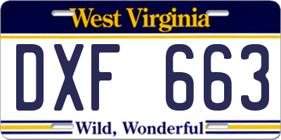 WV license plate DXF663