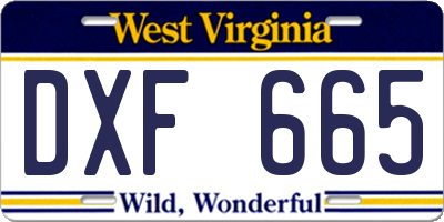 WV license plate DXF665