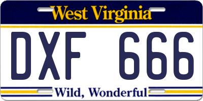 WV license plate DXF666