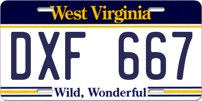 WV license plate DXF667