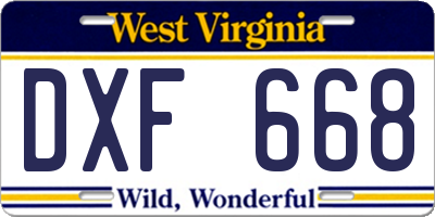 WV license plate DXF668