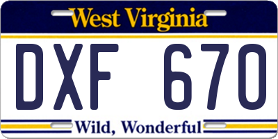 WV license plate DXF670