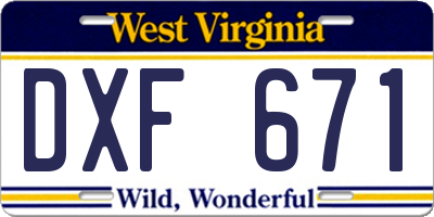 WV license plate DXF671