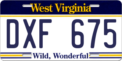 WV license plate DXF675