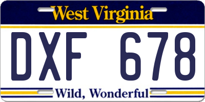 WV license plate DXF678